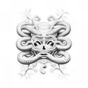 Medusa's face with snakes transforming into flowers tattoo design idea