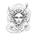 Medusa's face with snakes transforming into flowers tattoo design idea
