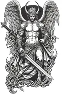 fallen angel half demon and holding sword  tattoo design idea