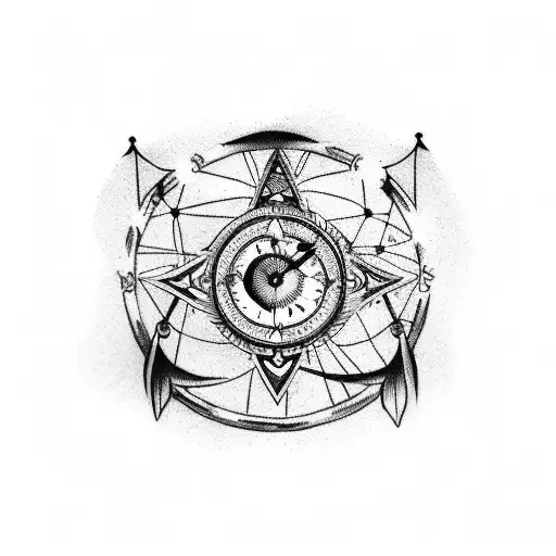 Moon dreamcatcher hourglass compass arrow clock tattoo design idea
