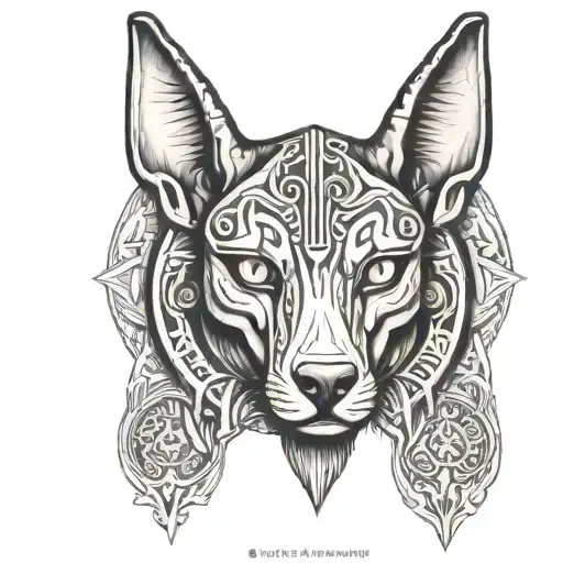 anubis frontal view, symmetric, blackwork tattoo tattoo design idea