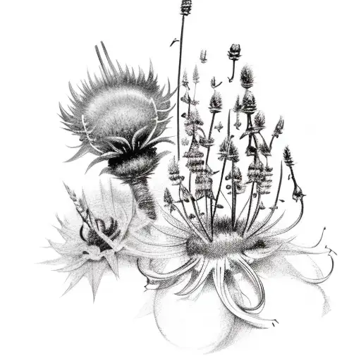 thistle, harebell, pacific dogwood, Forget me not, Vipers bugloss, scottish bell heather, ling heather, white heather   tattoo design idea