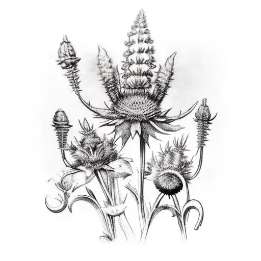 thistle, harebell, pacific dogwood, Forget me not, Vipers bugloss, scottish bell heather,  camas, bleeding heart tattoo design idea