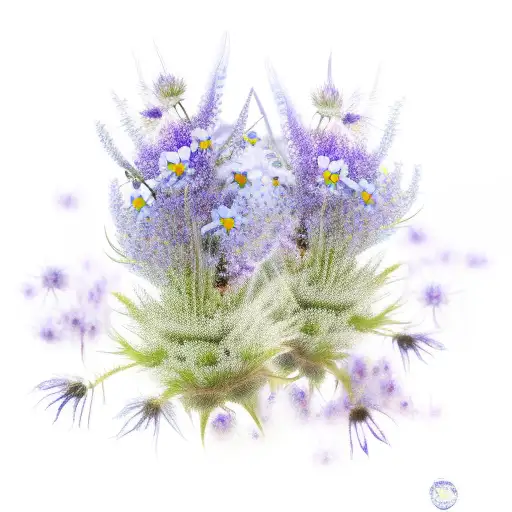 thistle, harebell, pacific dogwood, Forget me not, Vipers bugloss, scottish bell heather, ling heather, white heather   tattoo design idea
