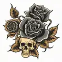 black rose with skull   tattoo design idea