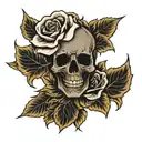 black rose with skull   tattoo design idea