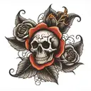 black rose with skull   tattoo design idea