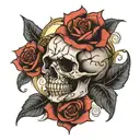 black rose with skull   tattoo design idea