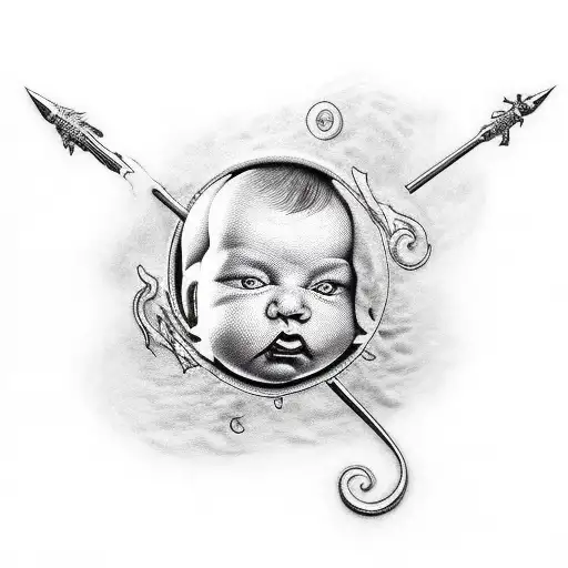 small baby with a weapon tattoo design idea