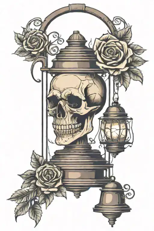 Skull and Roses with a Lantern, Bray-Wyatt style tattoo full sleeve tattoo design idea