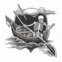 skeleton rowing a boat tattoo design idea