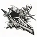 skeleton rowing a boat tattoo design idea