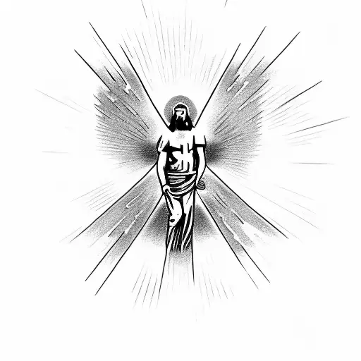 jesus and a cross with light rays coming out tattoo design idea