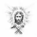 jesus and a cross with light rays coming out of it tattoo design idea