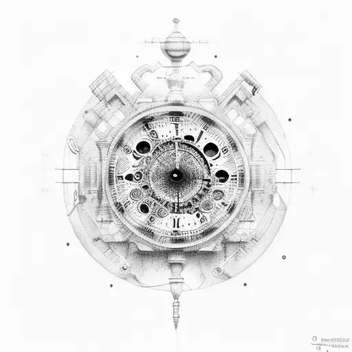 biomechanic blue eye and ancient roman clock tattoo design idea