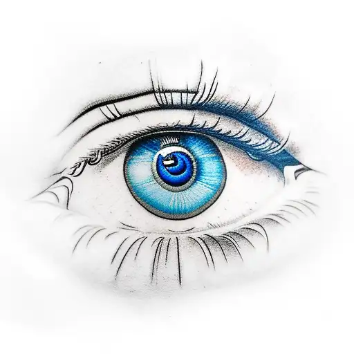 biomechanic blue eye and ancient roman clock tattoo design idea
