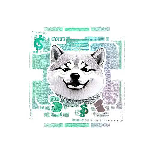 A stack of cash with a Shiba inu peeking out from behind it tattoo design idea