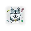 A stack of cash with a Shiba inu peeking out from behind it tattoo design idea