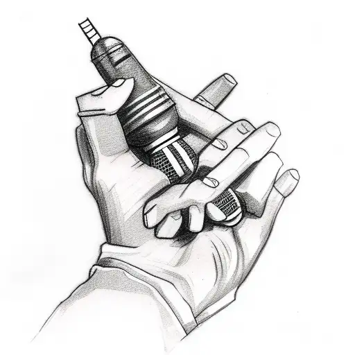 A tattoo of a praying hand holding a microphone in a sketch style tattoo design idea