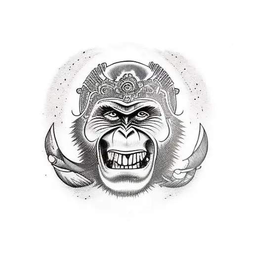 crazy monke tatto with knifes tattoo design idea