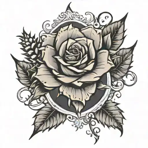 76 surrounded by rose spikes tattoo design idea