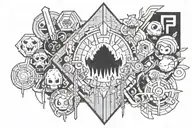 Create a tattoo that combines the gaming worlds of Dota 2, Minecraft, Dead by Daylight and Little Nightmares, and the inscription ' tattoo design idea