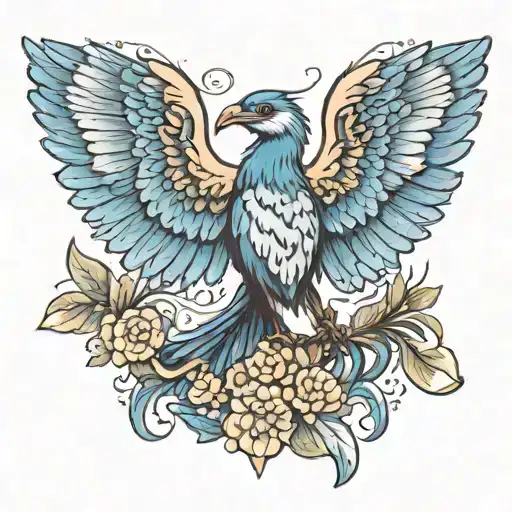 great blue Herron with Angel wings spread tattoo design idea