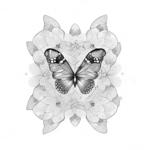 Blue butterfly on sakura with virgo sign tattoo design idea