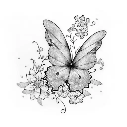 Blue butterfly on sakura with virgo sign tattoo design idea