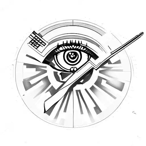 cyber sigilism eye with sword through it tattoo design idea