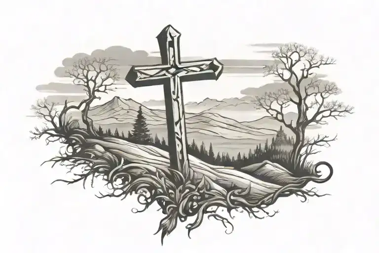 cross on a hill tattoo design idea