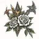 roses connecting eye of osiris and a kunai  tattoo design idea