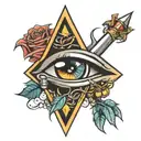 roses connecting eye of osiris and a kunai  tattoo design idea