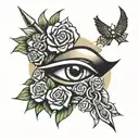 roses connecting eye of osiris and a kunai  tattoo design idea