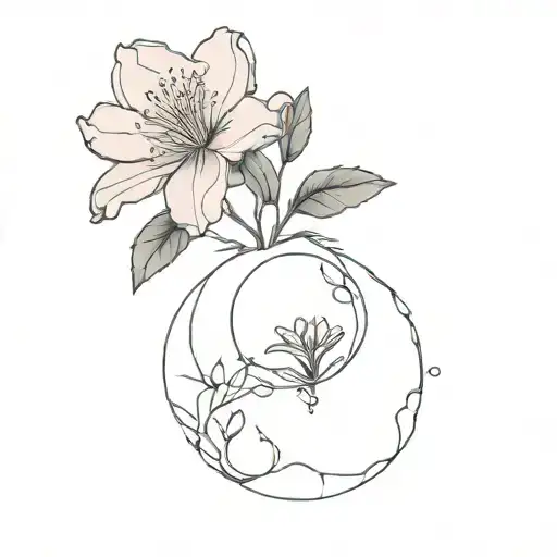 broken circle with a rhododendron flower breaking out of the broken part tattoo design idea