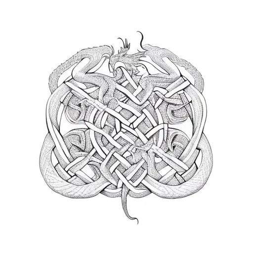 A dragon intertwining with celtic knotwork, forming a unique and intricate design tattoo design idea