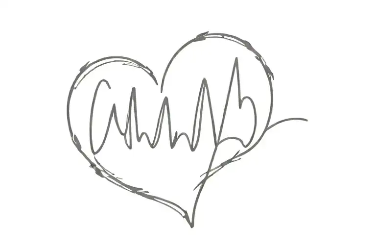 names written within heartbeat line tattoo design idea