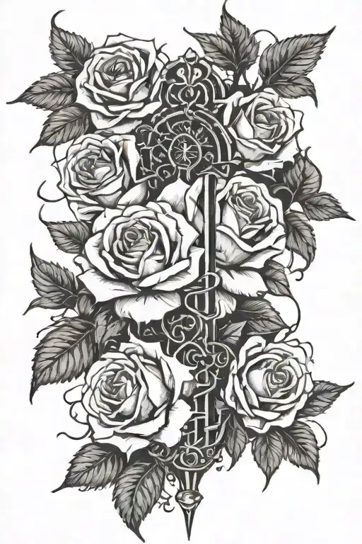 religion and roses with thorns tattoo design idea