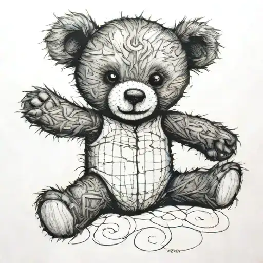 teddy bear stitching its back up  tattoo design idea