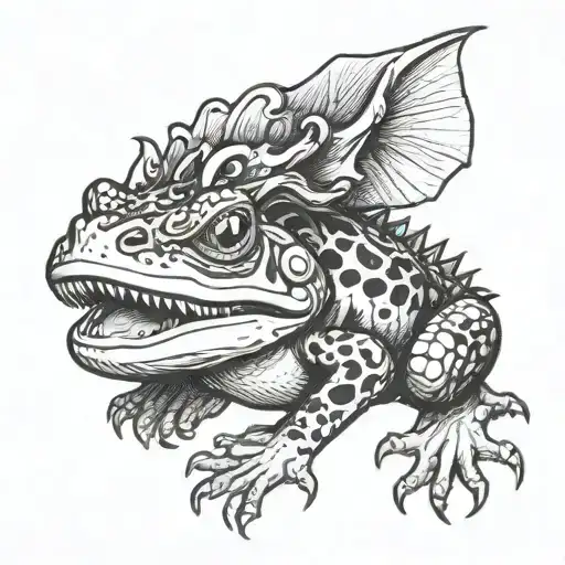 toad eating dragon head tattoo design idea
