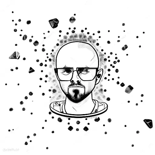 A minimalist tattoo of Jesse Pinkman holding a beaker filled with blue crystals tattoo design idea