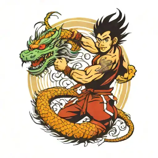 sun wukong on clout with chinese dragon flying tattoo design idea
