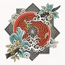 traditional Japanese ikigai symbol  tattoo design idea
