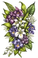 violet, primrose, snowdrop, lily of the valley flowers tattoo design idea