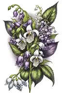 violet, primrose, snowdrop, lily of the valley flowers tattoo design idea