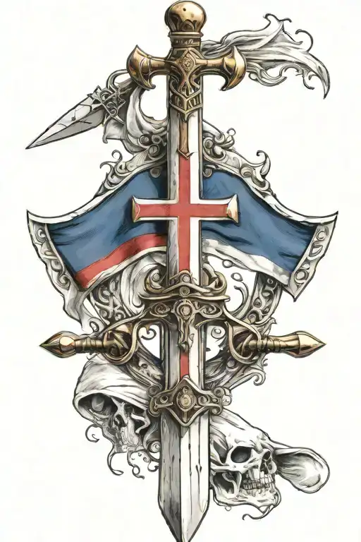 Templar sword and French flag tattoo design idea