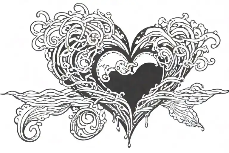 broken heart swim current  tattoo design idea