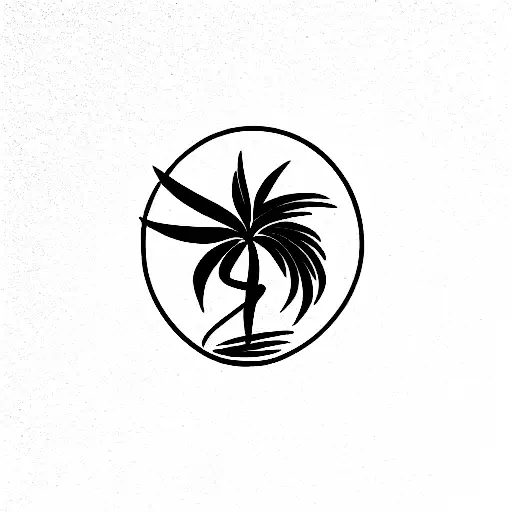 a palm tree with a phoenix bird tattoo design idea