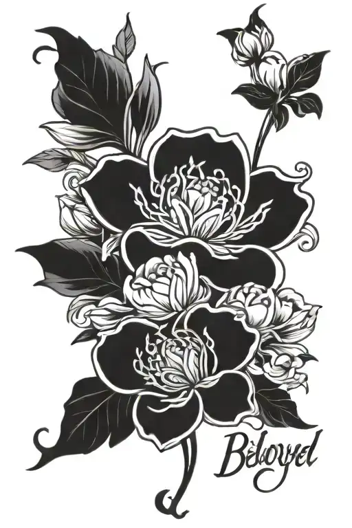 word beloved with flowers wrapped tattoo design idea