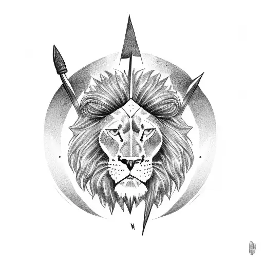 Lightning Bolt with axe and lion  tattoo design idea